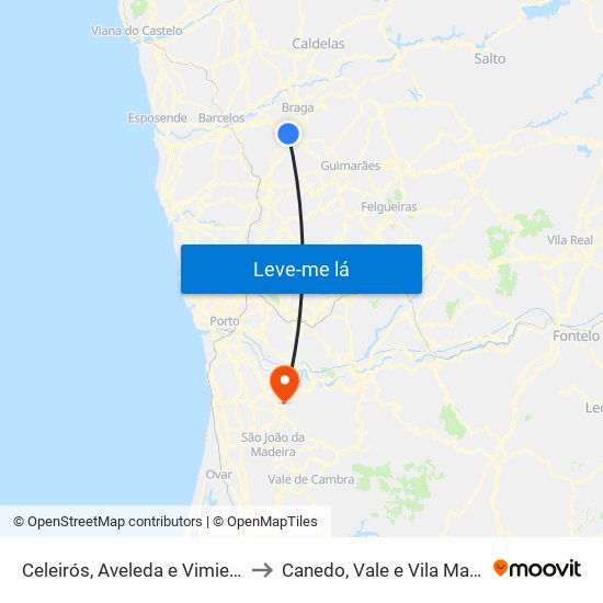 Celeirós, Aveleda e Vimieiro to Canedo, Vale e Vila Maior map