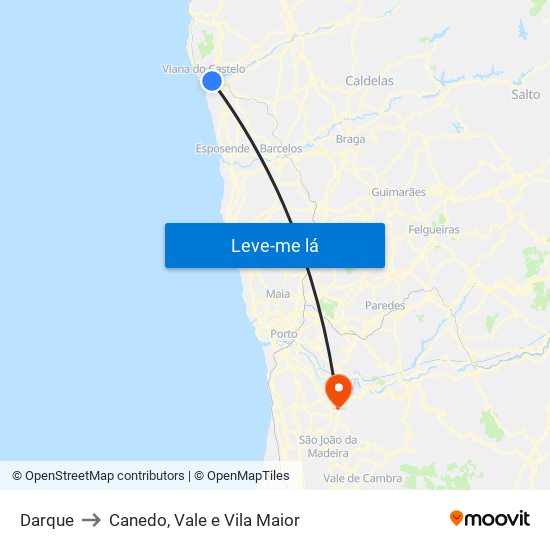 Darque to Canedo, Vale e Vila Maior map