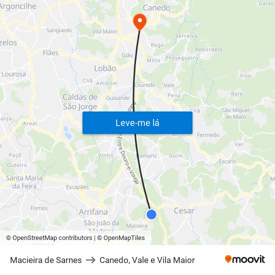 Macieira de Sarnes to Canedo, Vale e Vila Maior map