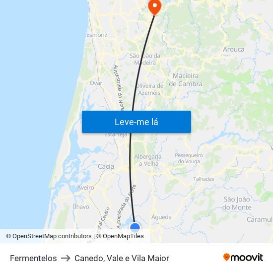 Fermentelos to Canedo, Vale e Vila Maior map