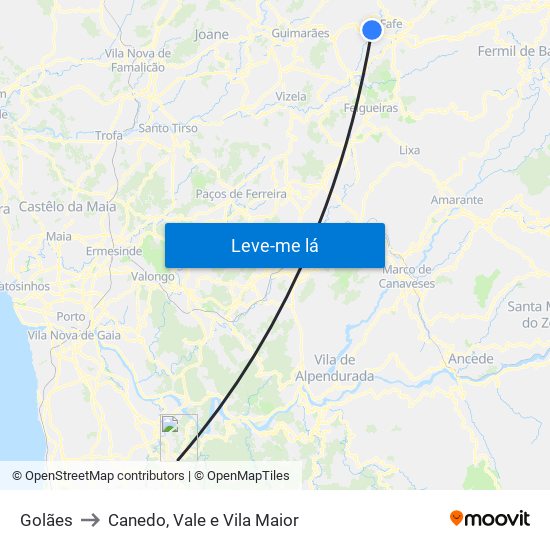 Golães to Canedo, Vale e Vila Maior map