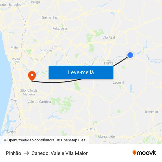 Pinhão to Canedo, Vale e Vila Maior map