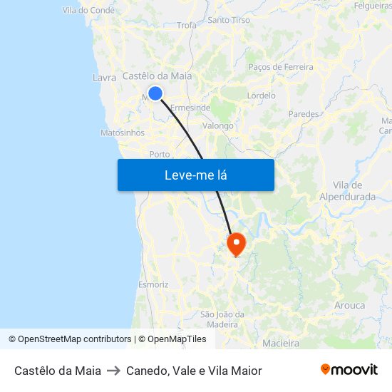 Castêlo da Maia to Canedo, Vale e Vila Maior map