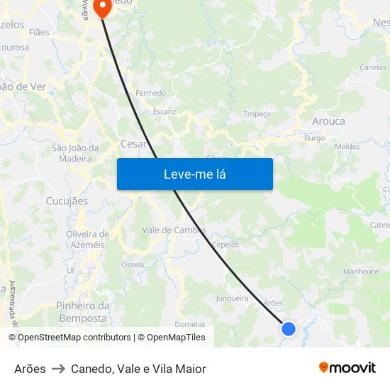 Arões to Canedo, Vale e Vila Maior map