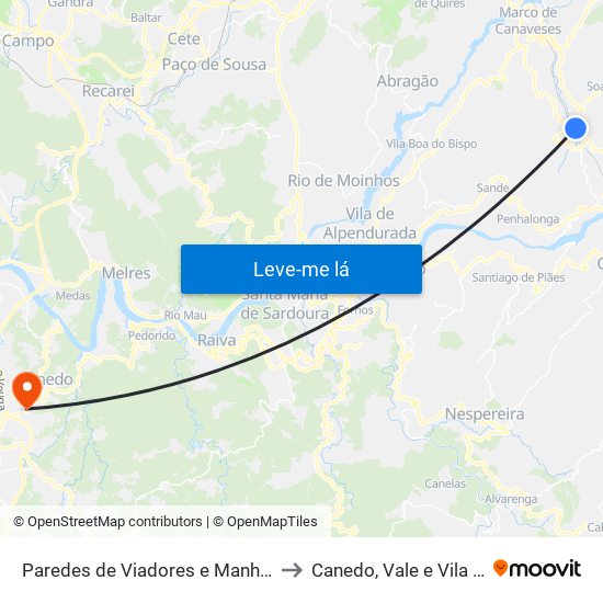 Paredes de Viadores e Manhuncelos to Canedo, Vale e Vila Maior map