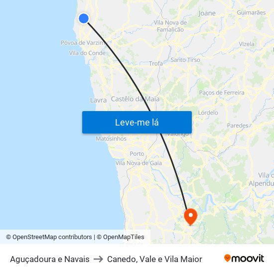 Aguçadoura e Navais to Canedo, Vale e Vila Maior map