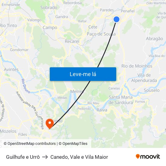 Guilhufe e Urrô to Canedo, Vale e Vila Maior map
