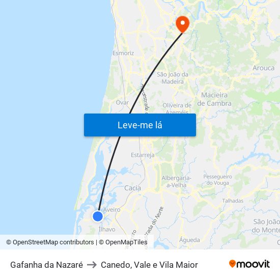 Gafanha da Nazaré to Canedo, Vale e Vila Maior map