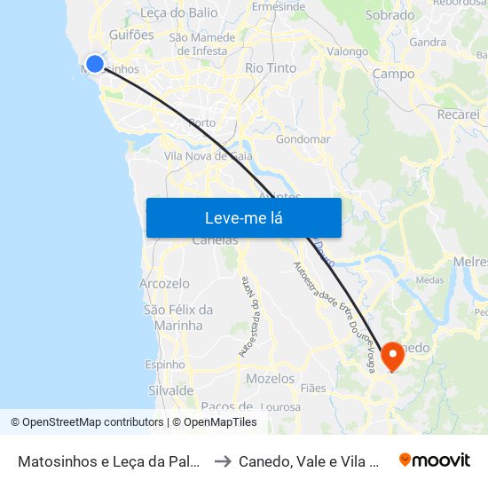 Matosinhos e Leça da Palmeira to Canedo, Vale e Vila Maior map