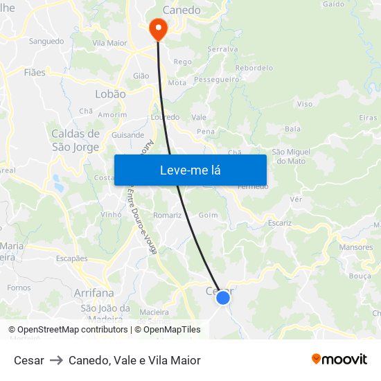 Cesar to Canedo, Vale e Vila Maior map