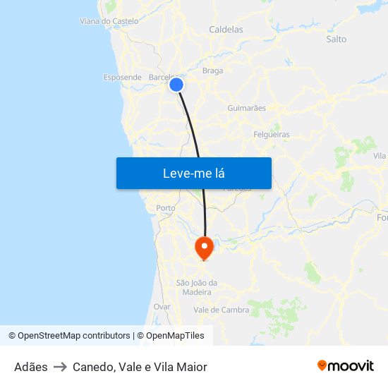 Adães to Canedo, Vale e Vila Maior map