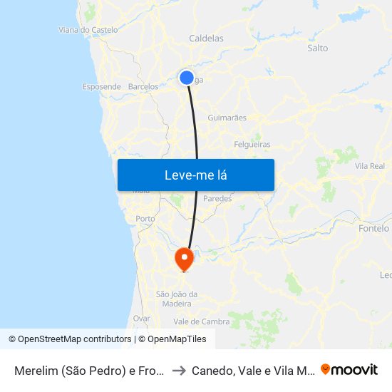 Merelim (São Pedro) e Frossos to Canedo, Vale e Vila Maior map