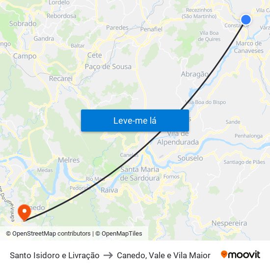 Santo Isidoro e Livração to Canedo, Vale e Vila Maior map
