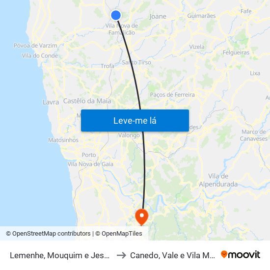Lemenhe, Mouquim e Jesufrei to Canedo, Vale e Vila Maior map