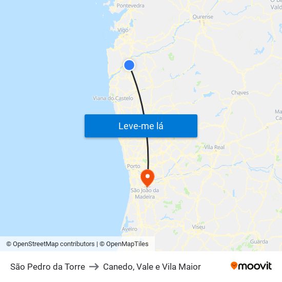 São Pedro da Torre to Canedo, Vale e Vila Maior map