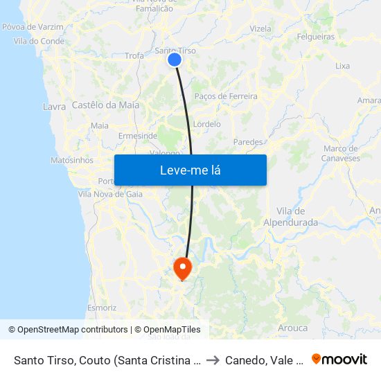 Santo Tirso, Couto (Santa Cristina e São Miguel) e Burgães to Canedo, Vale e Vila Maior map