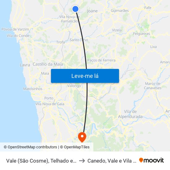 Vale (São Cosme), Telhado e Portela to Canedo, Vale e Vila Maior map