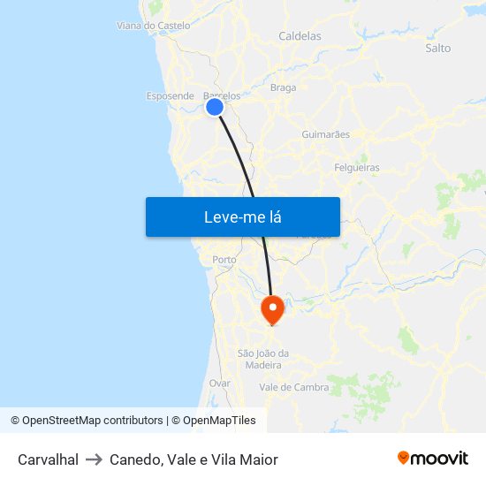 Carvalhal to Canedo, Vale e Vila Maior map