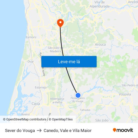 Sever do Vouga to Canedo, Vale e Vila Maior map