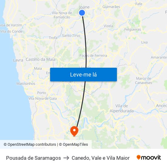 Pousada de Saramagos to Canedo, Vale e Vila Maior map