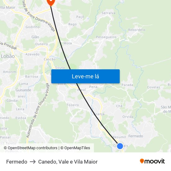 Fermedo to Canedo, Vale e Vila Maior map