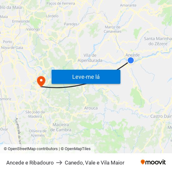 Ancede e Ribadouro to Canedo, Vale e Vila Maior map