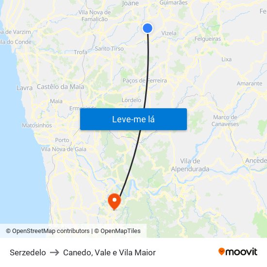 Serzedelo to Canedo, Vale e Vila Maior map