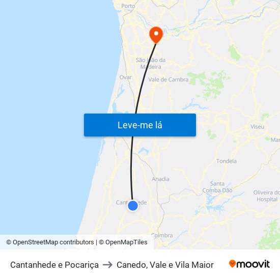Cantanhede e Pocariça to Canedo, Vale e Vila Maior map