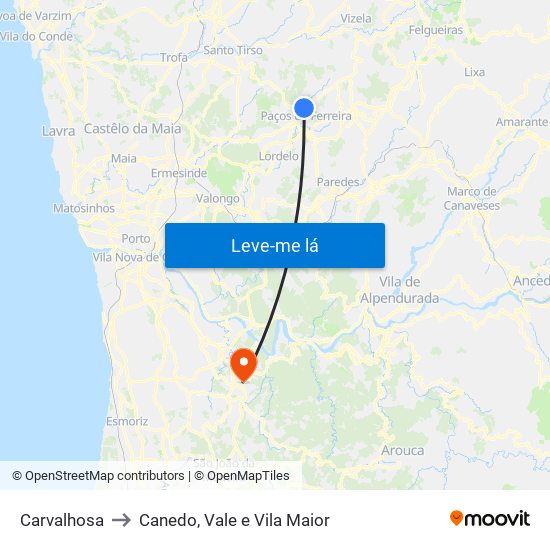 Carvalhosa to Canedo, Vale e Vila Maior map