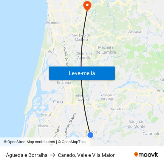Águeda e Borralha to Canedo, Vale e Vila Maior map