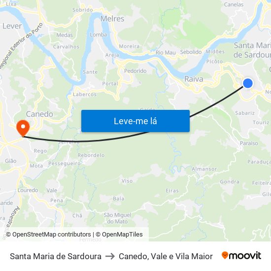 Santa Maria de Sardoura to Canedo, Vale e Vila Maior map