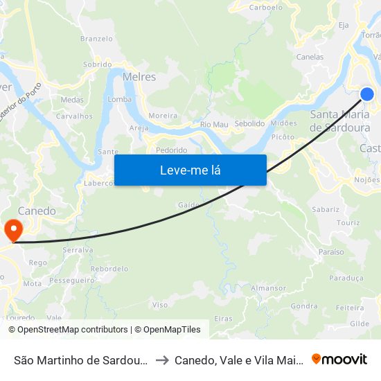 São Martinho de Sardoura to Canedo, Vale e Vila Maior map