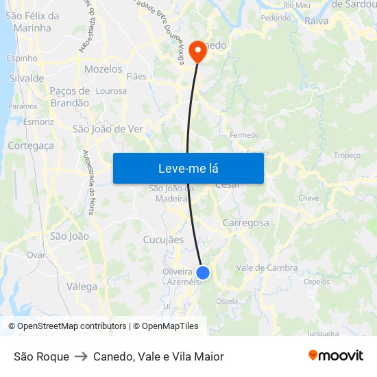 São Roque to Canedo, Vale e Vila Maior map