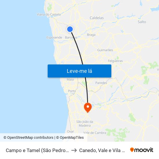 Campo e Tamel (São Pedro Fins) to Canedo, Vale e Vila Maior map