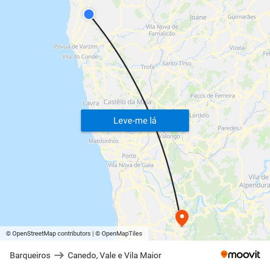 Barqueiros to Canedo, Vale e Vila Maior map