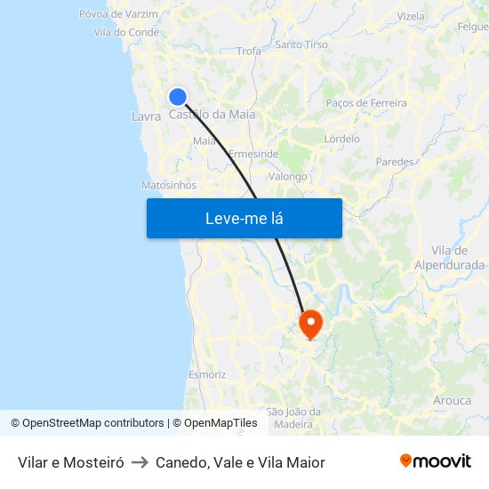 Vilar e Mosteiró to Canedo, Vale e Vila Maior map