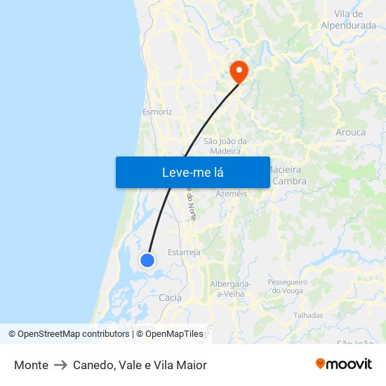 Monte to Canedo, Vale e Vila Maior map