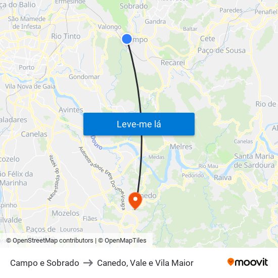 Campo e Sobrado to Canedo, Vale e Vila Maior map