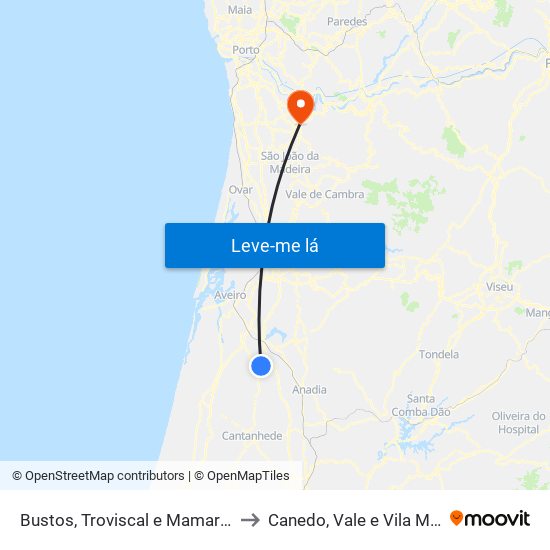 Bustos, Troviscal e Mamarrosa to Canedo, Vale e Vila Maior map