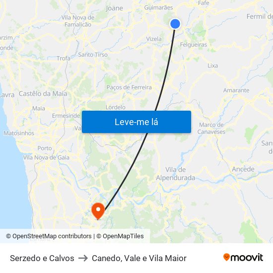 Serzedo e Calvos to Canedo, Vale e Vila Maior map