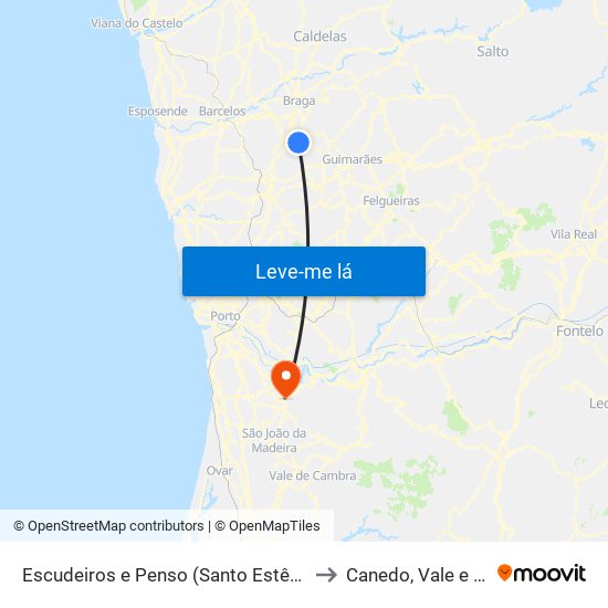 Escudeiros e Penso (Santo Estêvão e São Vicente) to Canedo, Vale e Vila Maior map