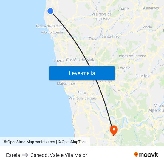 Estela to Canedo, Vale e Vila Maior map