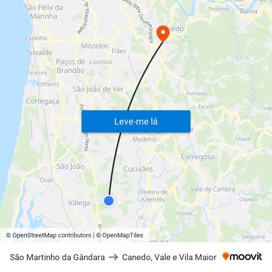 São Martinho da Gândara to Canedo, Vale e Vila Maior map