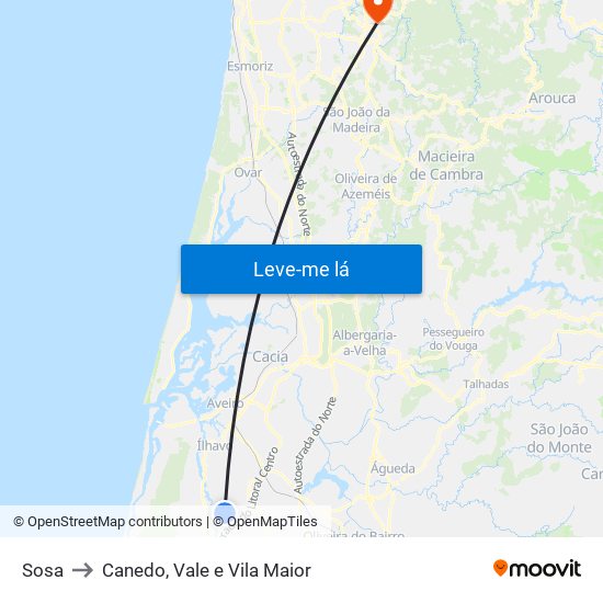 Sosa to Canedo, Vale e Vila Maior map