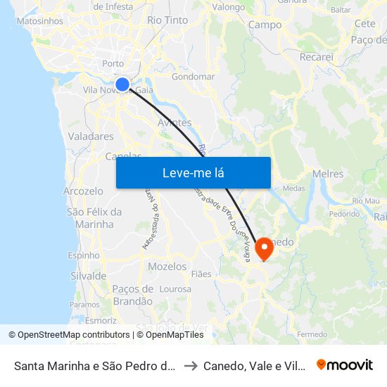 Santa Marinha e São Pedro da Afurada to Canedo, Vale e Vila Maior map