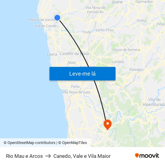 Rio Mau e Arcos to Canedo, Vale e Vila Maior map