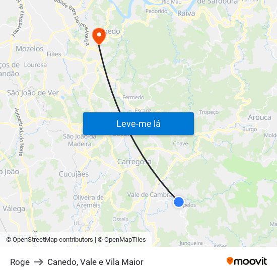 Roge to Canedo, Vale e Vila Maior map