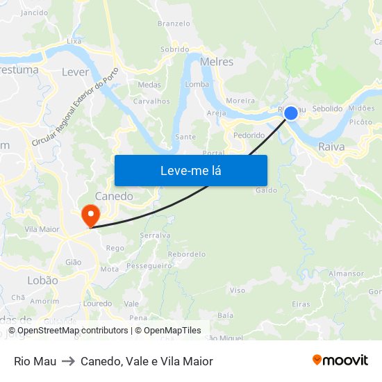 Rio Mau to Canedo, Vale e Vila Maior map