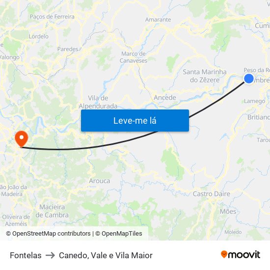 Fontelas to Canedo, Vale e Vila Maior map