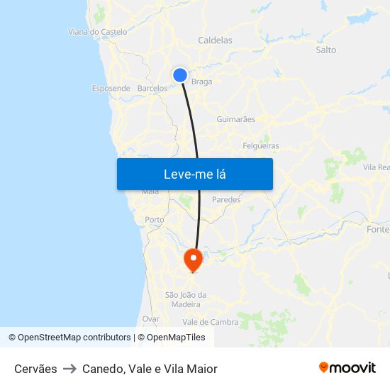 Cervães to Canedo, Vale e Vila Maior map